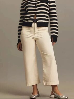 Cropped Wide-Leg Cream Pants - Women's